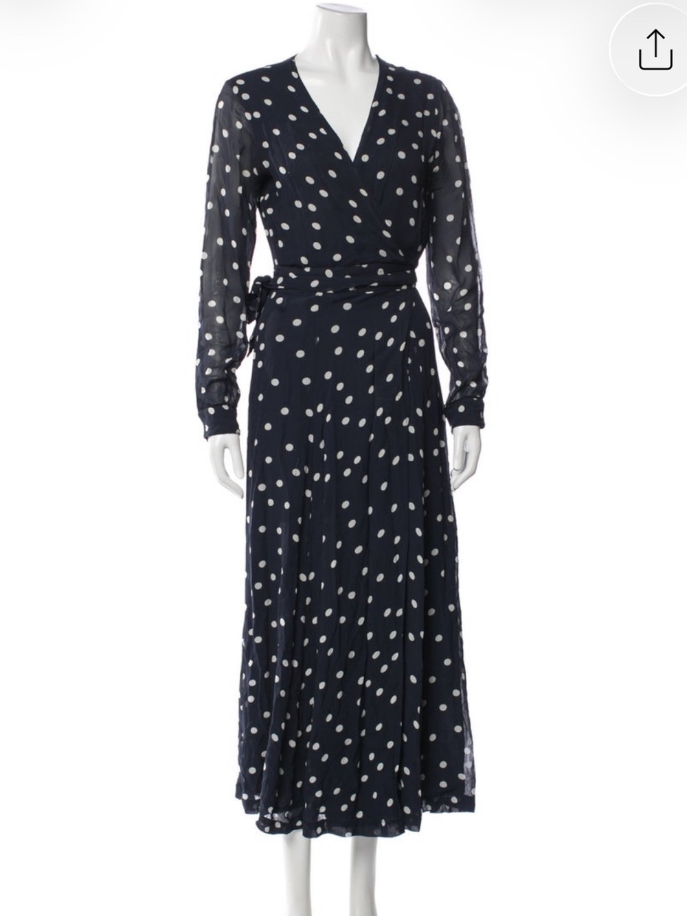 Ganni Navy and White Polka Dot Wrap Maxi Dress